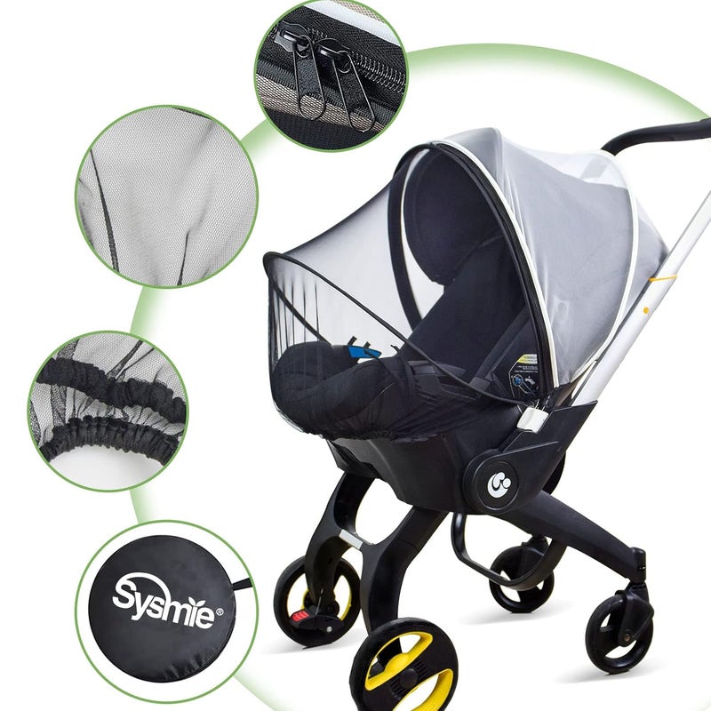 Sysmie Car Seat Mosquito Net Cover, Mosquito Net for Stroller, Sun Shade for Strollers Easy to Open and ClosDouble Zipper Design, Easy Use for Strollers, Car seat,Bassinet,Cradle (Black/White) - Image 5